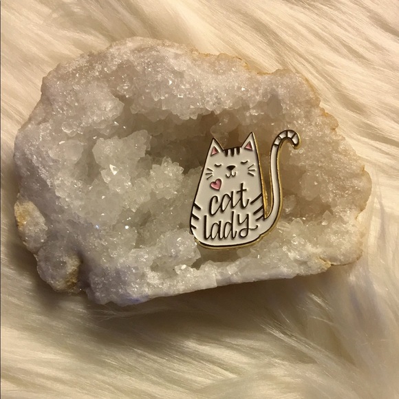 🧧SALE 3/$15 Cat Lady Enamel Pin White by Hennelpaperco - Picture 3 of 4